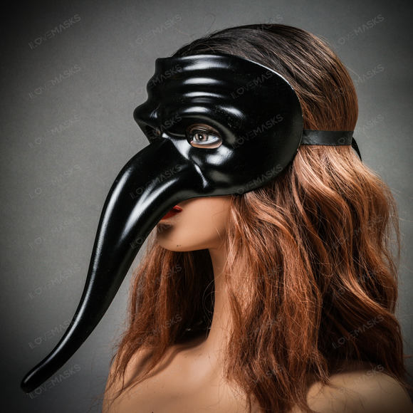 Zanni Long Nose Venetian MardiGras Mask Full Face Masquerade - Black - Picture 3 of 8